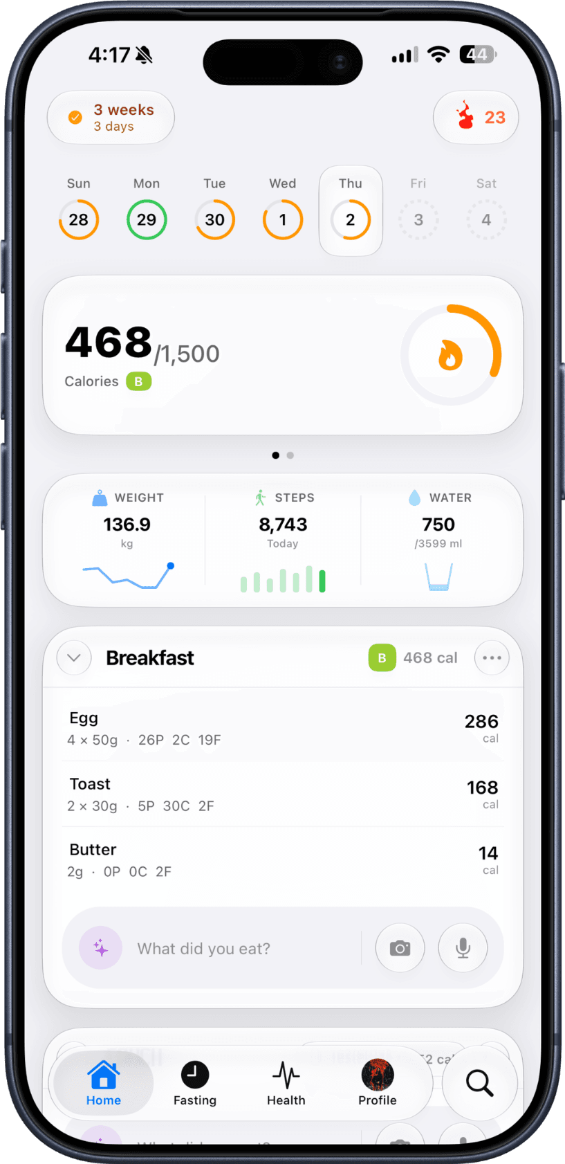 Nutix app home screen on iPhone (en)